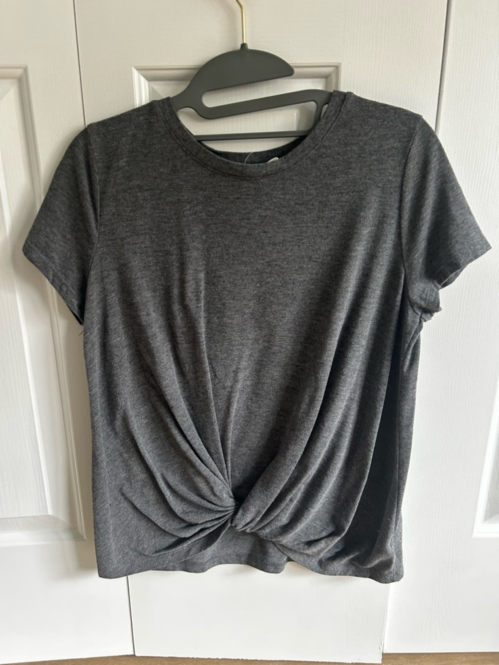 Hippie Rose Dark Gray Twist-Front Short Sleeve Tee